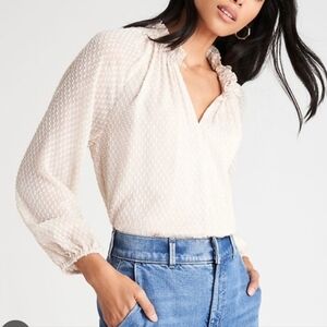 Ann Taylor Shirred Raglan Cream Blouse Medium